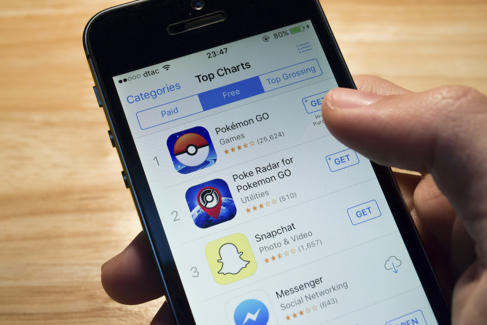 Bangkok, Thailand - July 17, 2016 : Pokemon Go is sitting on the top of the App Store's top charts.
