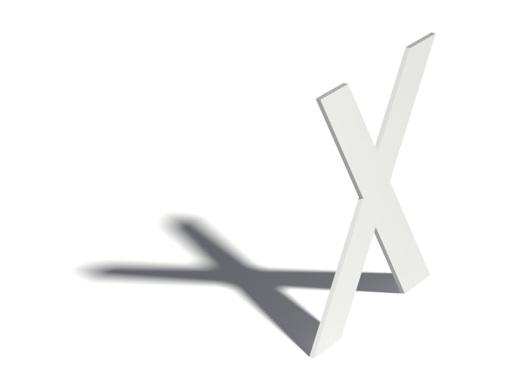 Drop shadow font. Letter X. 3D