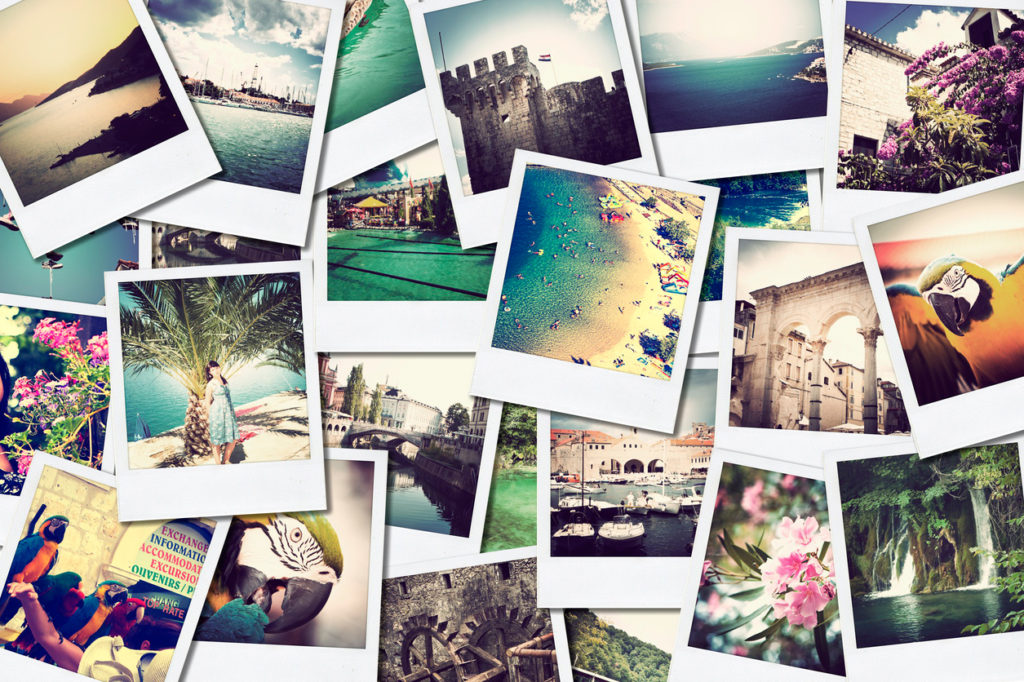 Multiple photographs of vacation scenes