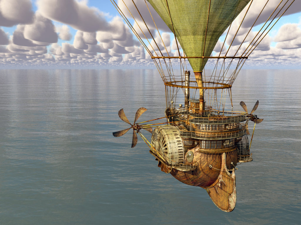 Fantasy hot air balloon over the sea