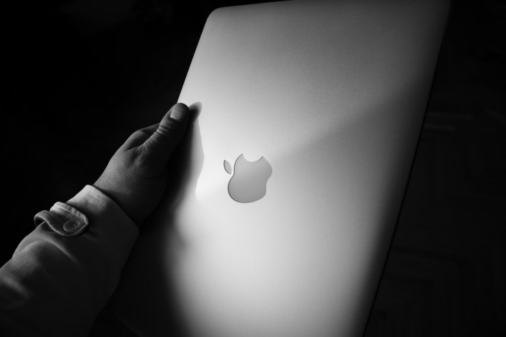 Macbook pro retina. Black and white photo.