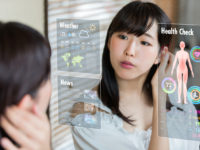Smart mirror concept. Various information displayed on mirror screen.