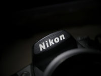 Nikon logo on a DSLR camera
