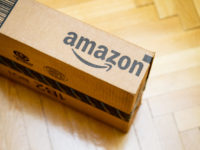 Amazon logotype printed on cardboard box