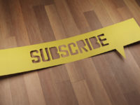 Banner with the word "SUBSCRIBE" in speech bubble. 3D Render