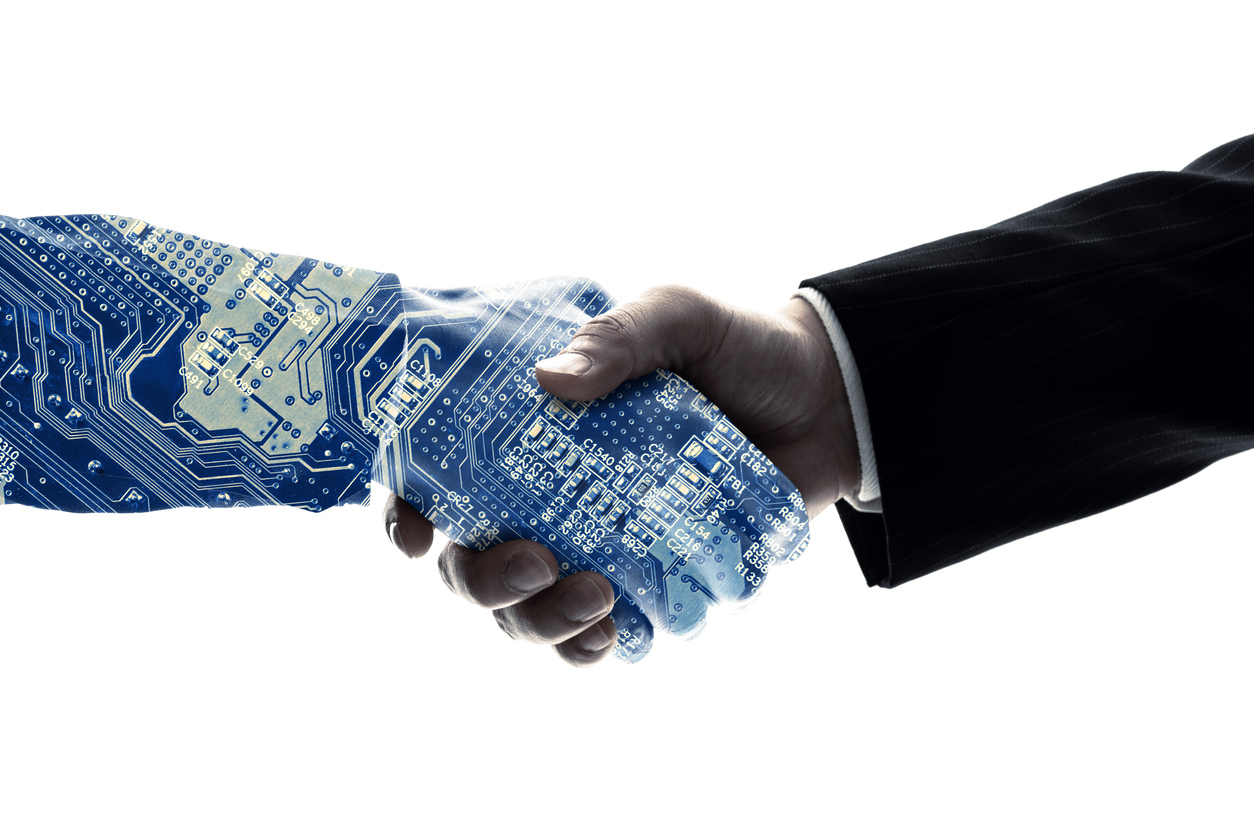 Partnership of human and robot. AI (Artificial Intelligence).
