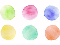 Hand painted colorful watercolor circles set on white background