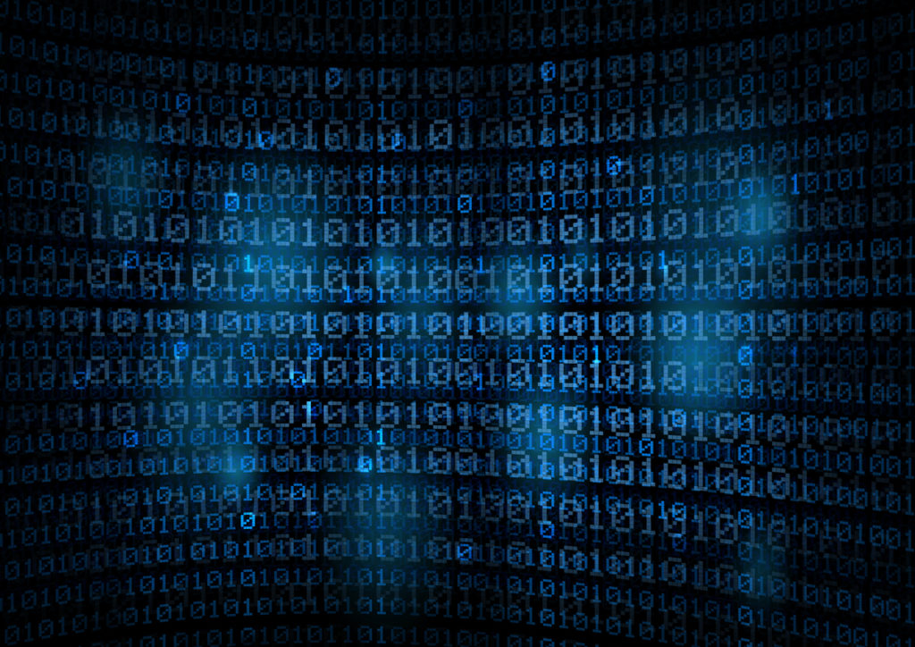 blue computer screen binary code